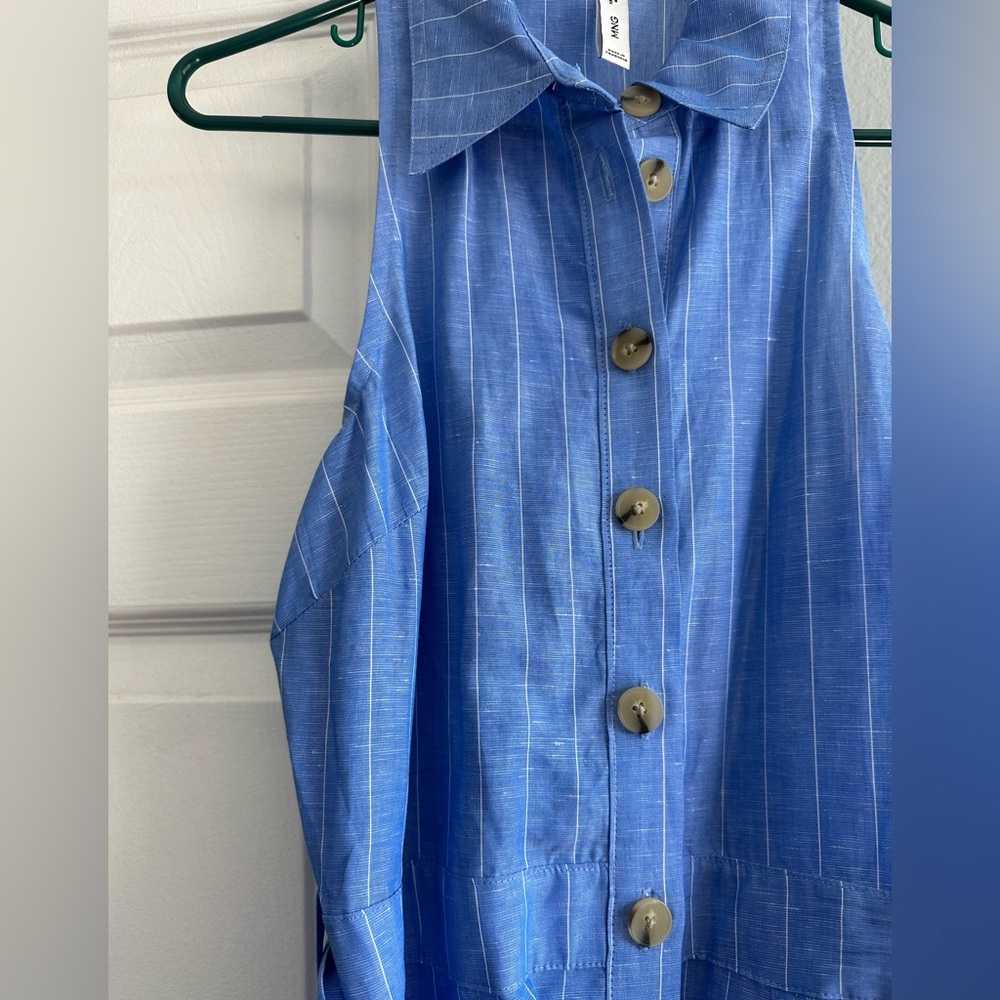 Mango. Striped linen-blend shirt-style dress. Size 4. Worn once